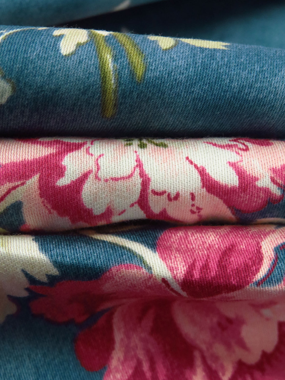 Dark Teal Blue/Cerise/Sage/Multi Cotton/Rayon Floral Bunch Print Sateen Shirting - NY Designer - 54W