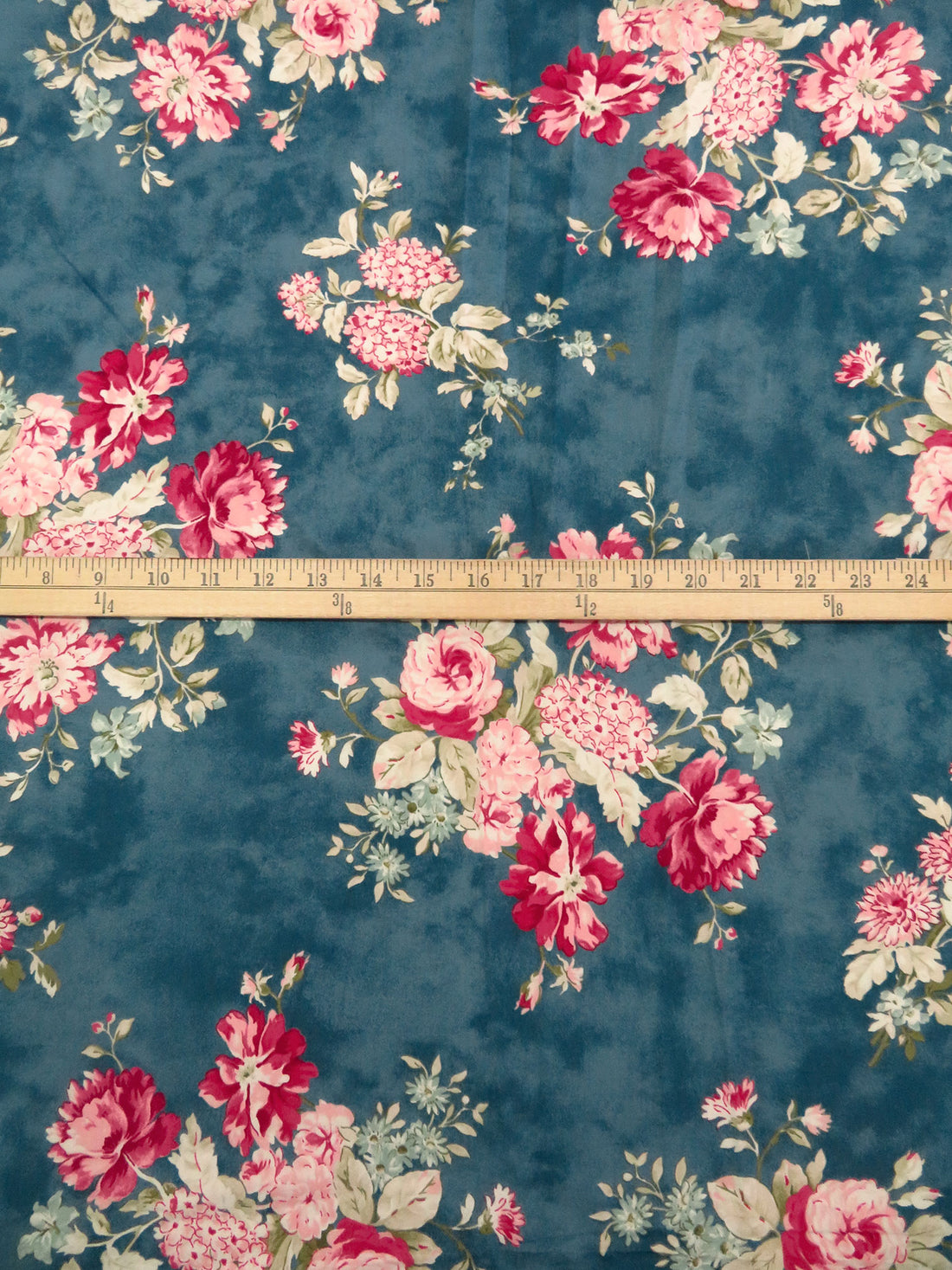 Dark Teal Blue/Cerise/Sage/Multi Cotton/Rayon Floral Bunch Print Sateen Shirting - NY Designer - 54W