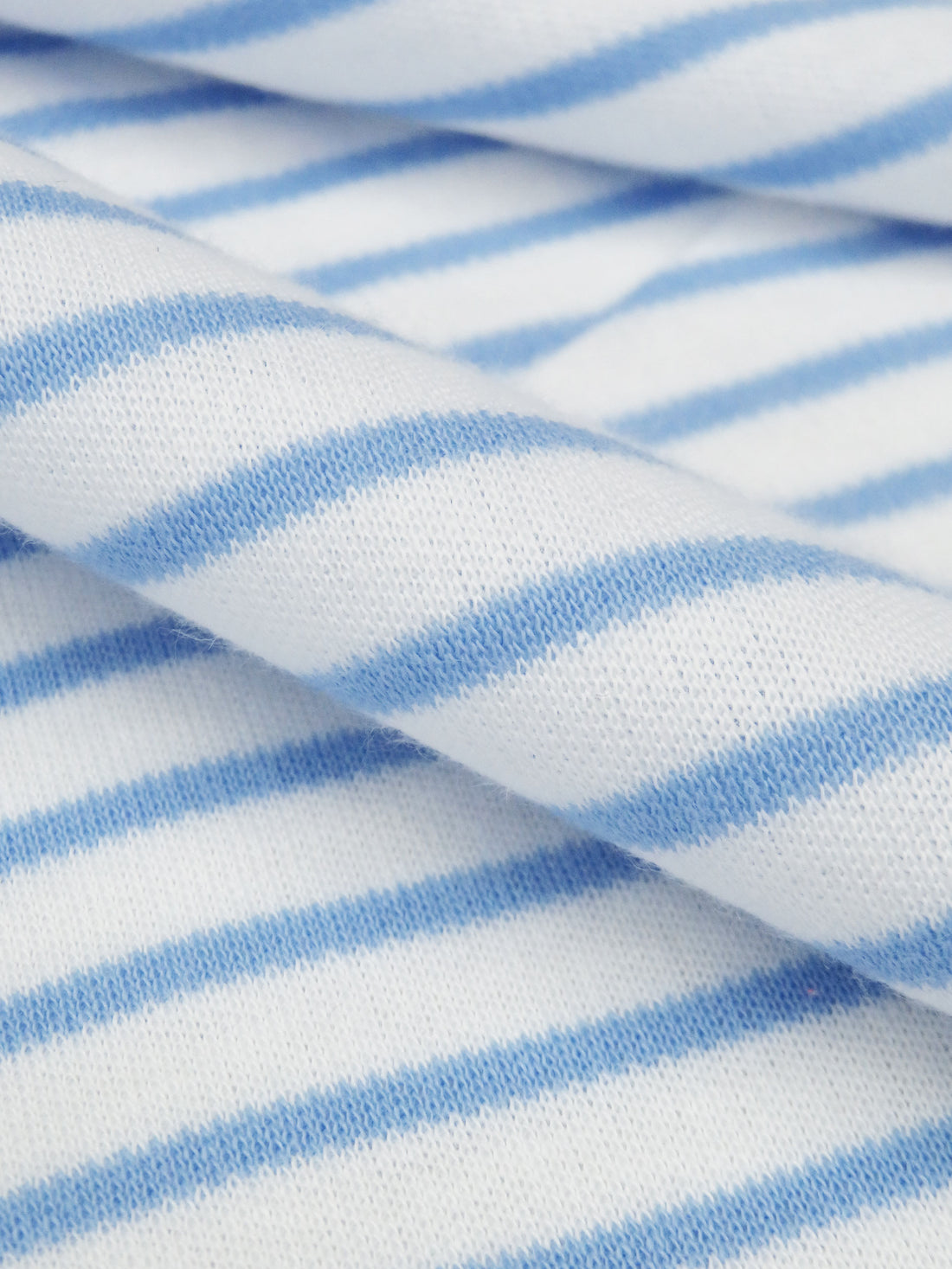 White/Carolina Blue Cotton/Polyester Horizontal Stripe Interlock Knit 60W