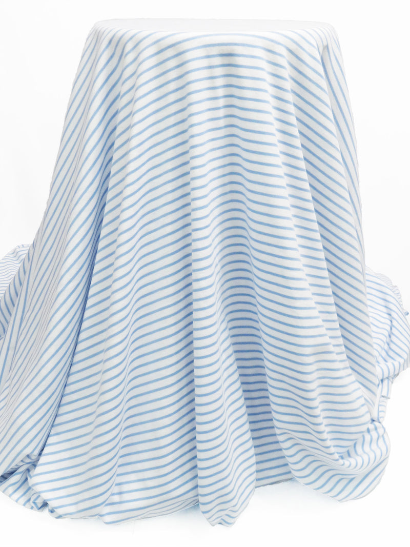 White/Carolina Blue Cotton/Polyester Horizontal Stripe Interlock Knit 60W