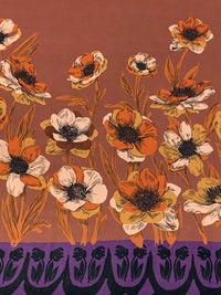 Chestnut/Byzantium Purple/Burnt Orange/Multi 100% Polyester Horizontal Floral Print Twill Chiffon 54W