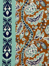 Dark Bronze/Spearmint/Navy Blue/Off-White Rayon/Nylon/Lycra Double Border Stylized Floral Print Stretch Twill Bottom Weight Woven - NY Designer - 54W