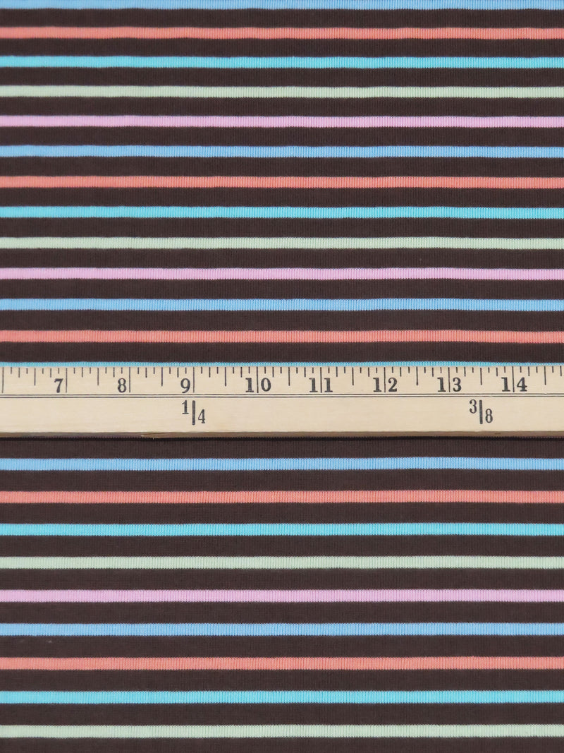 Espresso Brown/Sky Blue/Taffy Pink/Multi Cotton/Polyester Horizontal Stripe Weave Jersey Knit 60W