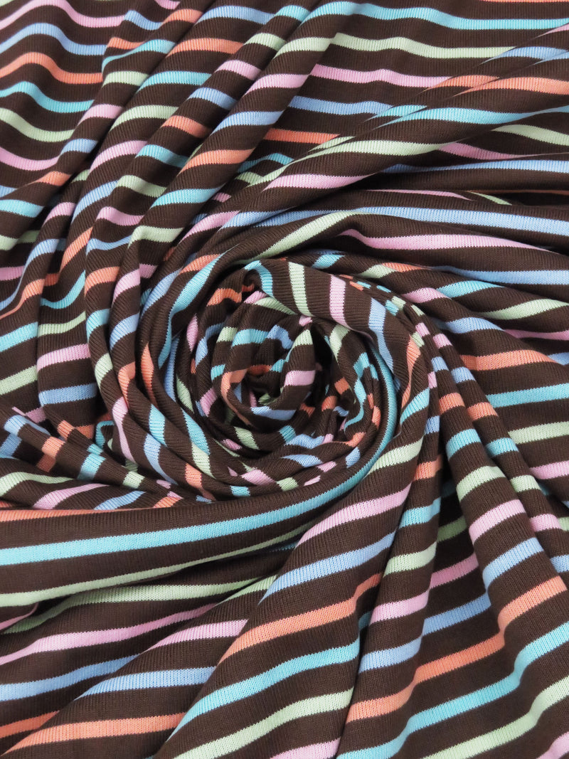 Espresso Brown/Sky Blue/Taffy Pink/Multi Cotton/Polyester Horizontal Stripe Weave Jersey Knit 60W