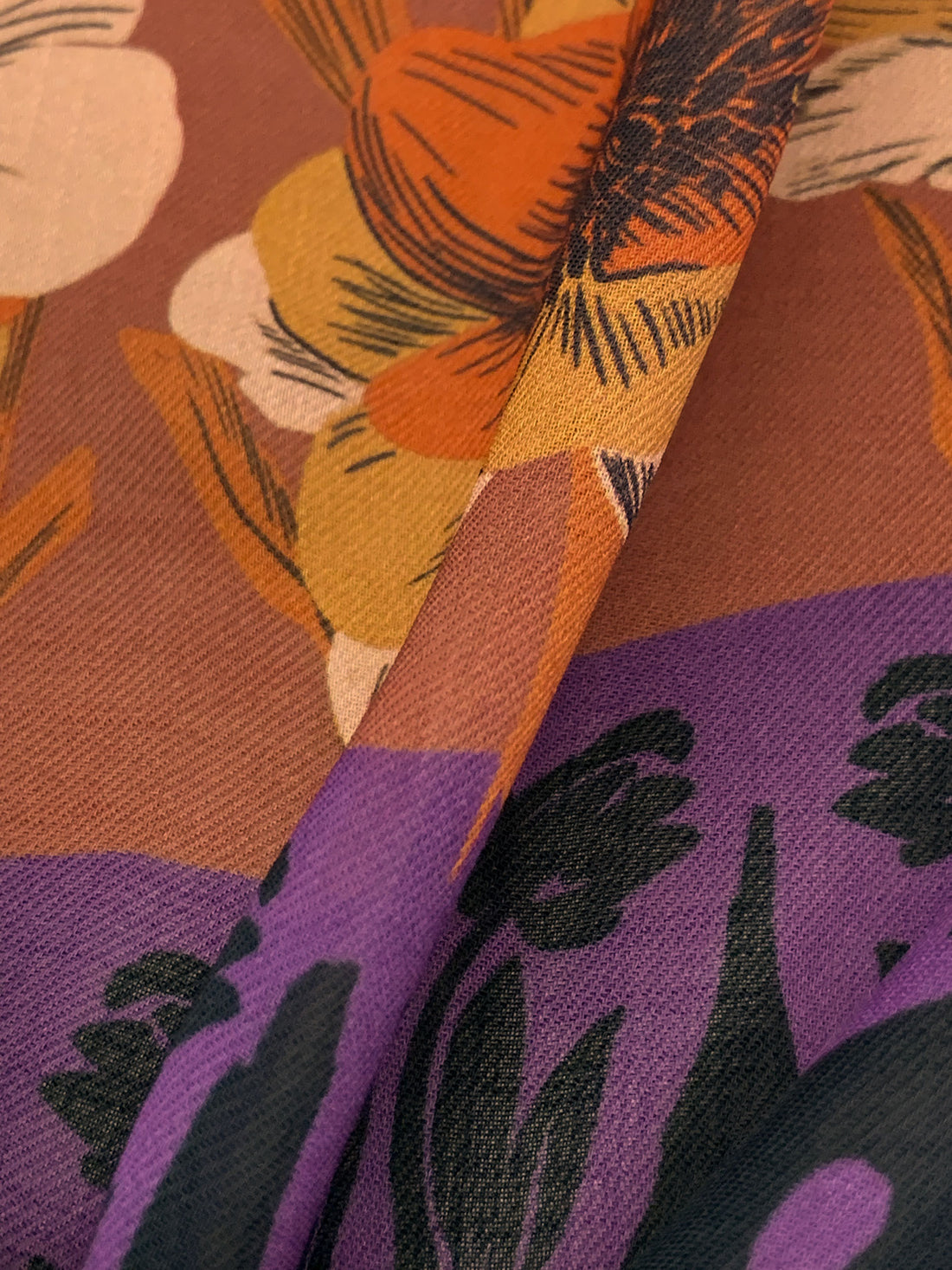 Chestnut/Byzantium Purple/Burnt Orange/Multi 100% Polyester Horizontal Floral Print Twill Chiffon 54W