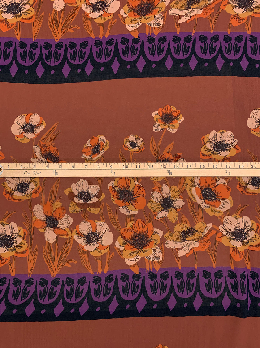 Chestnut/Byzantium Purple/Burnt Orange/Multi 100% Polyester Horizontal Floral Print Twill Chiffon 54W