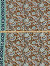 Dark Bronze/Spearmint/Navy Blue/Off-White Rayon/Nylon/Lycra Double Border Stylized Floral Print Stretch Twill Bottom Weight Woven - NY Designer - 54W