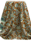 Dark Bronze/Spearmint/Navy Blue/Off-White Rayon/Nylon/Lycra Double Border Stylized Floral Print Stretch Twill Bottom Weight Woven - NY Designer - 54W