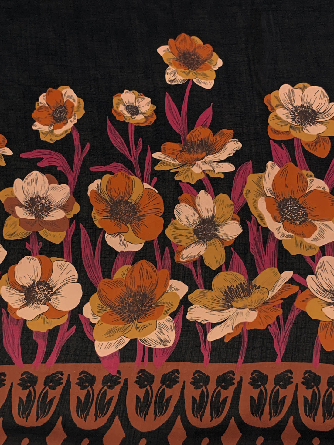 Flame/Black/Soft Ruby/Multi 100% Polyester Horizontal Floral Print Twill Chiffon 50W