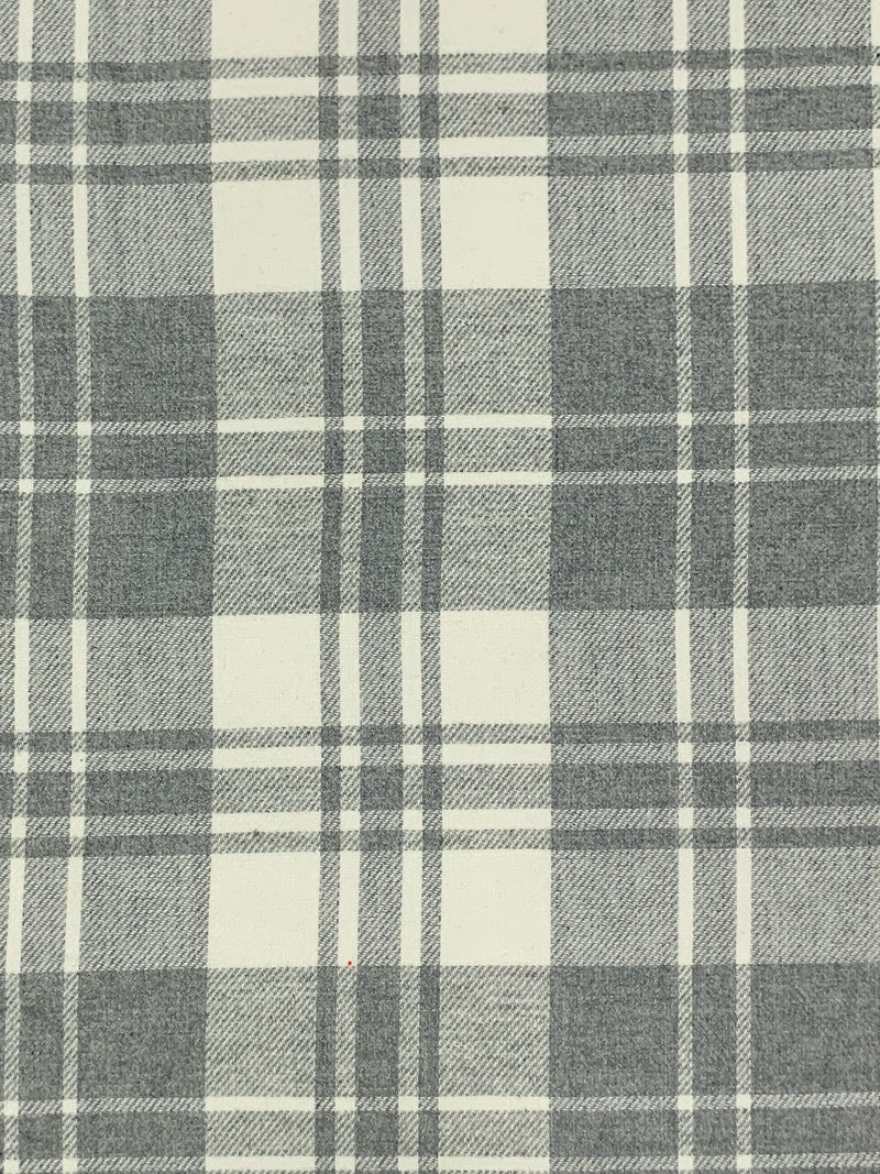 Alabaster/Dim Gray 100% Cotton Plaid Weave Yarn-Dyed Double Faced Flannel - NY Designer - 58W