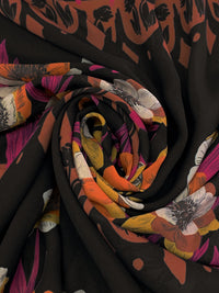 Flame/Black/Soft Ruby/Multi 100% Polyester Horizontal Floral Print Twill Chiffon 50W
