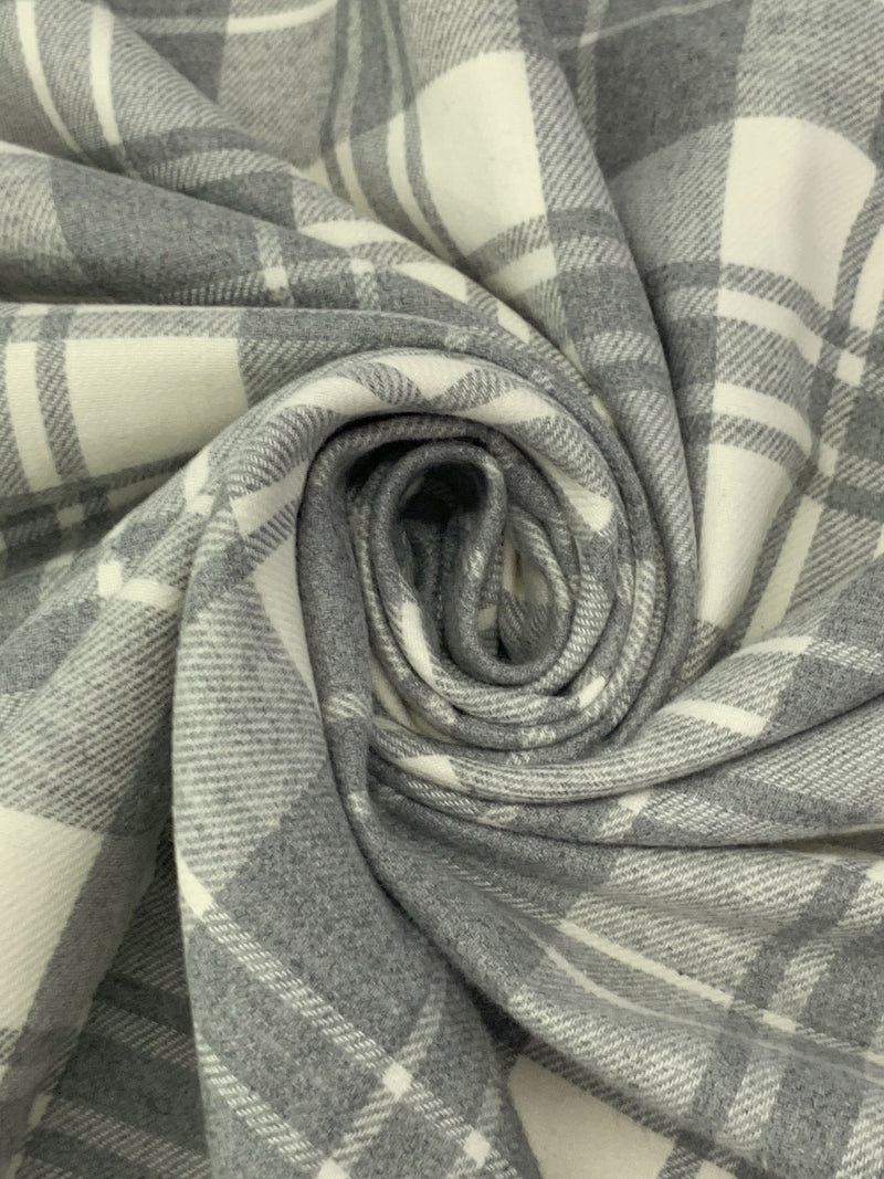 Alabaster/Dim Gray 100% Cotton Plaid Weave Yarn-Dyed Double Faced Flannel - NY Designer - 58W