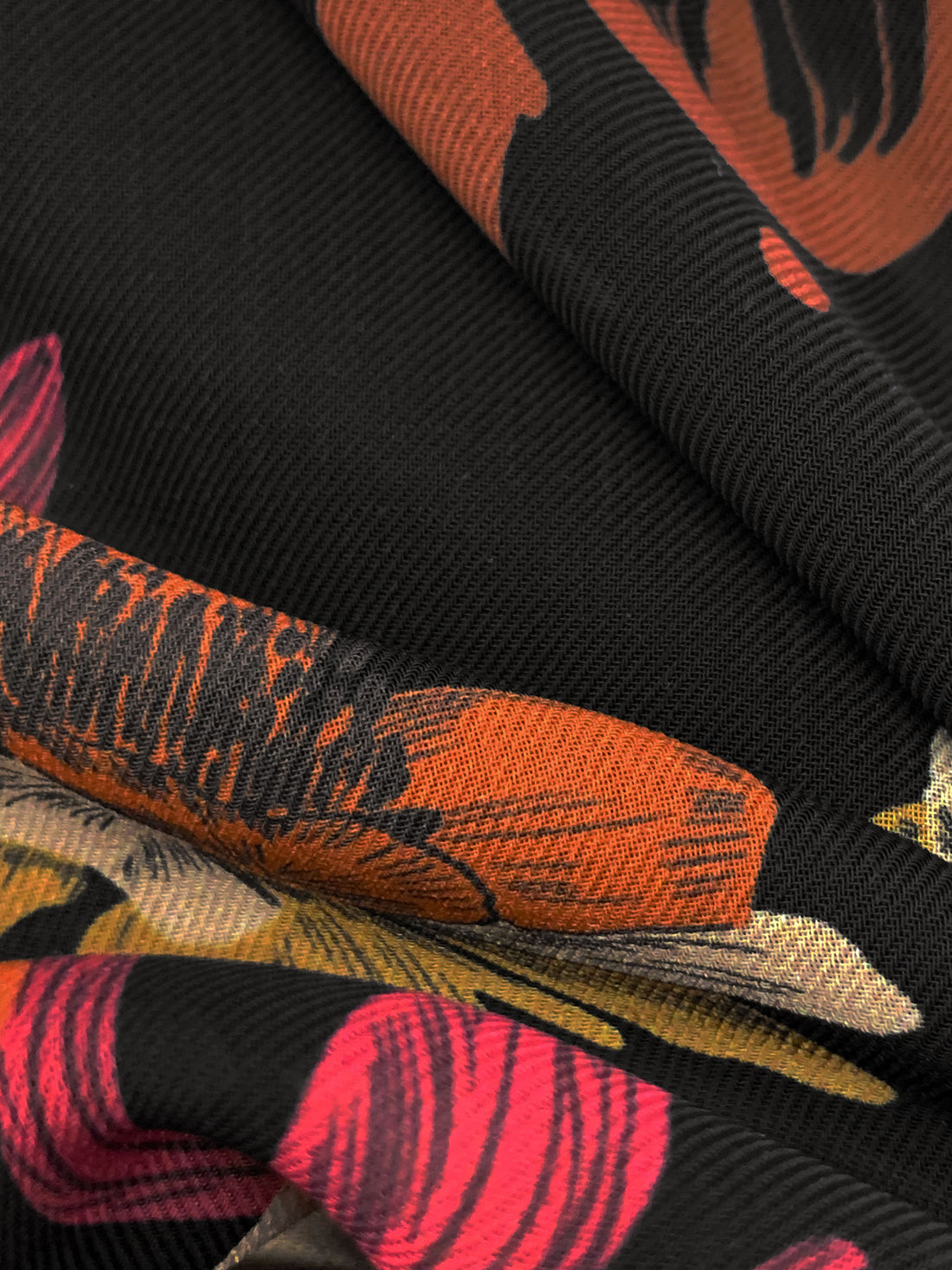Flame/Black/Soft Ruby/Multi 100% Polyester Horizontal Floral Print Twill Chiffon 50W