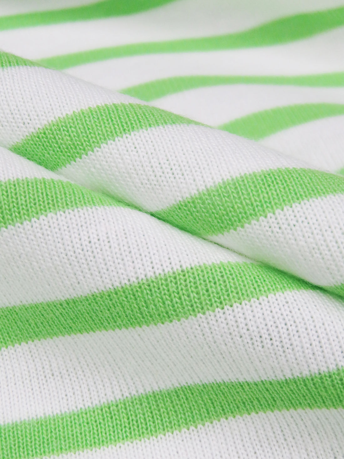 White/Bright Parakeet Green Cotton/Polyester Horizontal Stripe Weave Jersey Knit 58W