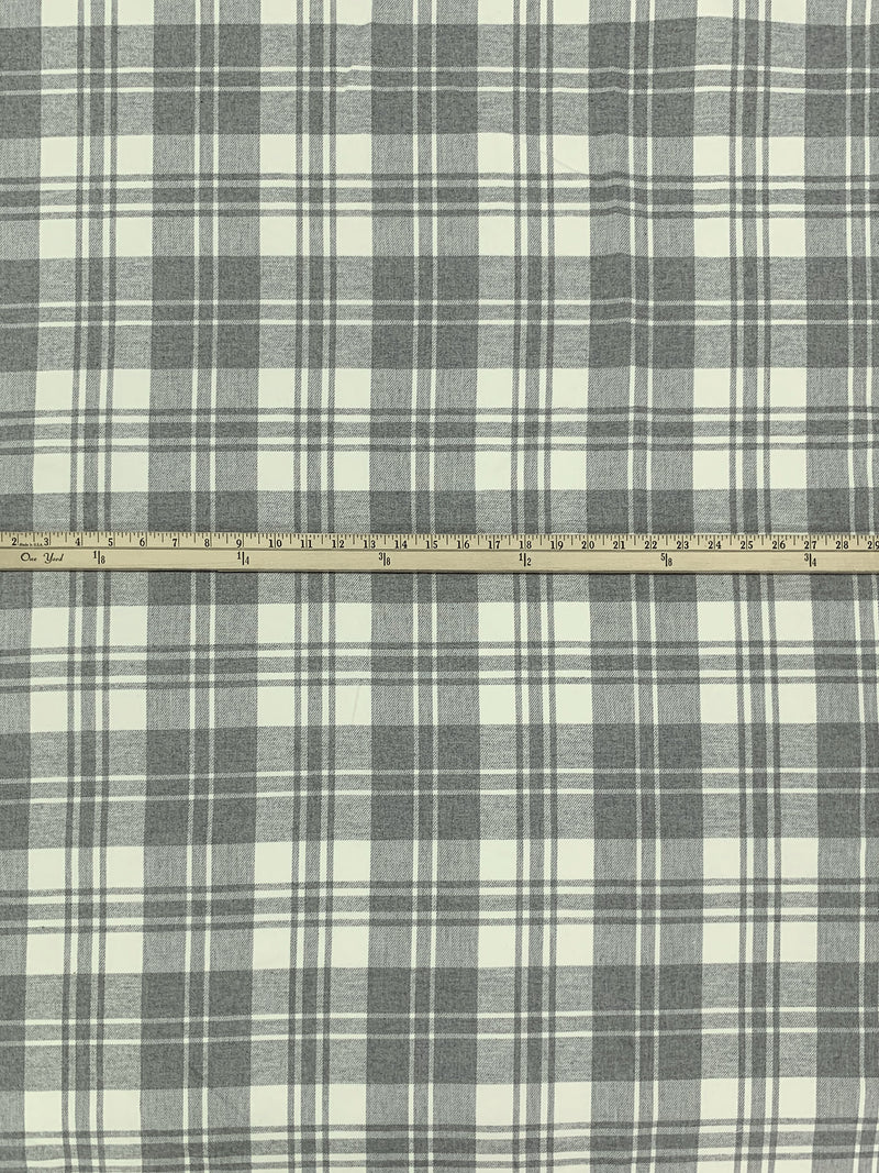 Alabaster/Dim Gray 100% Cotton Plaid Weave Yarn-Dyed Double Faced Flannel - NY Designer - 58W