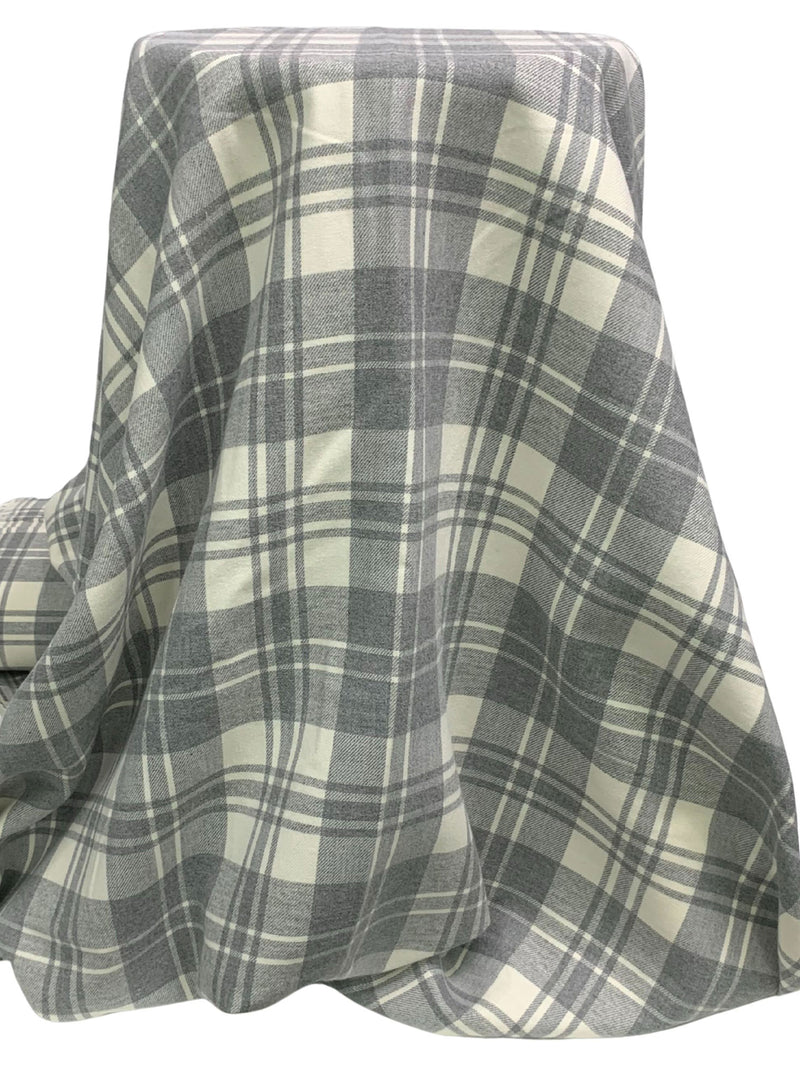 Alabaster/Dim Gray 100% Cotton Plaid Weave Yarn-Dyed Double Faced Flannel - NY Designer - 58W