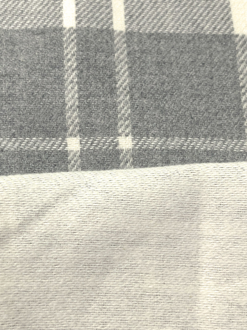 Alabaster/Dim Gray 100% Cotton Plaid Weave Yarn-Dyed Double Faced Flannel - NY Designer - 58W
