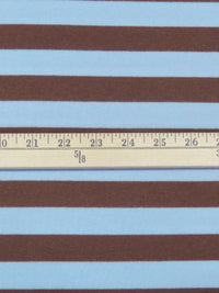 Hot Fudge Brown/Carolina Blue Cotton/Polyester Horizontal Stripe Interlock Knit 60W