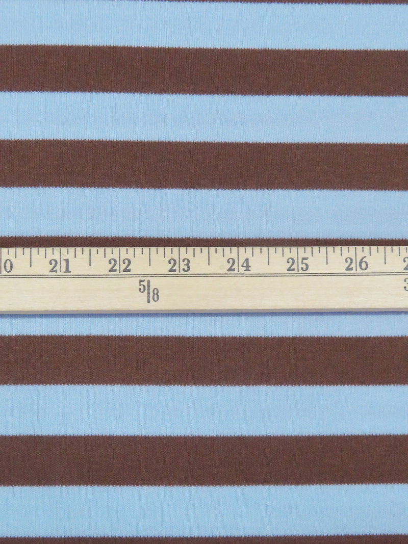 Hot Fudge Brown/Carolina Blue Cotton/Polyester Horizontal Stripe Interlock Knit 60W