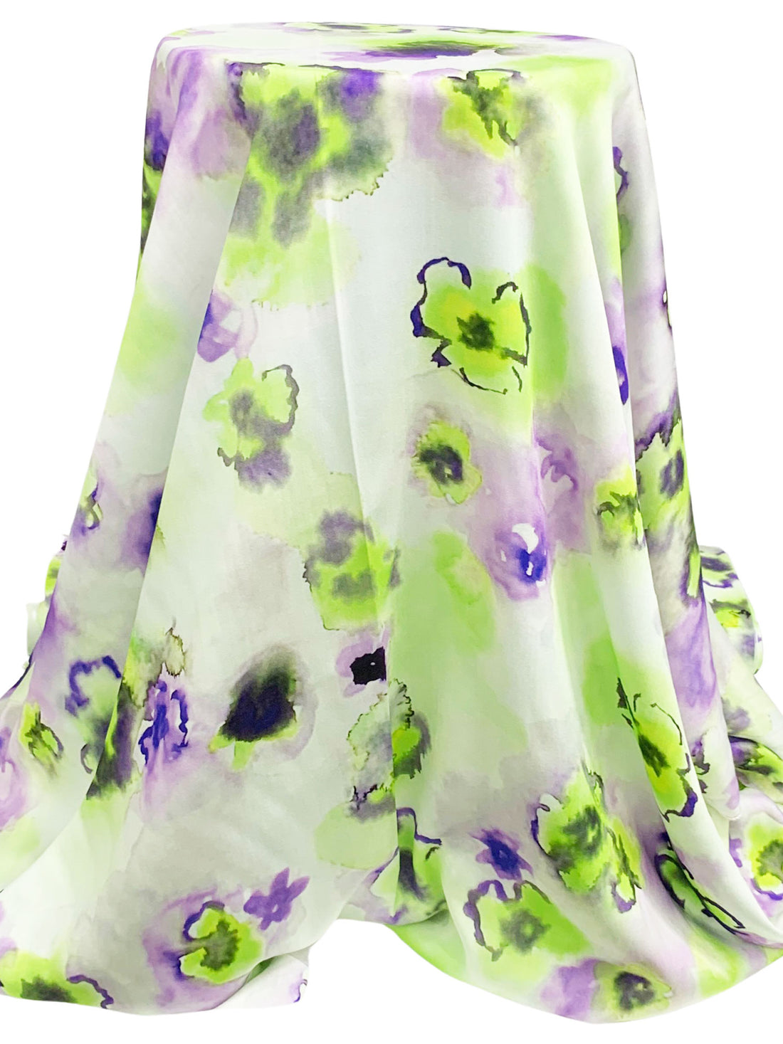 Vivid Lime/Egyptian Blue/Multi 100% Rayon Abstract Hazy Floral-Look Print Satin 57W