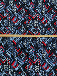 Cerulean Frost/Maximum Red/Black/Multi 100% Rayon Broken Tribal-Look Diamond Print Challis 56W
