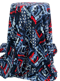 Cerulean Frost/Maximum Red/Black/Multi 100% Rayon Broken Tribal-Look Diamond Print Challis 56W