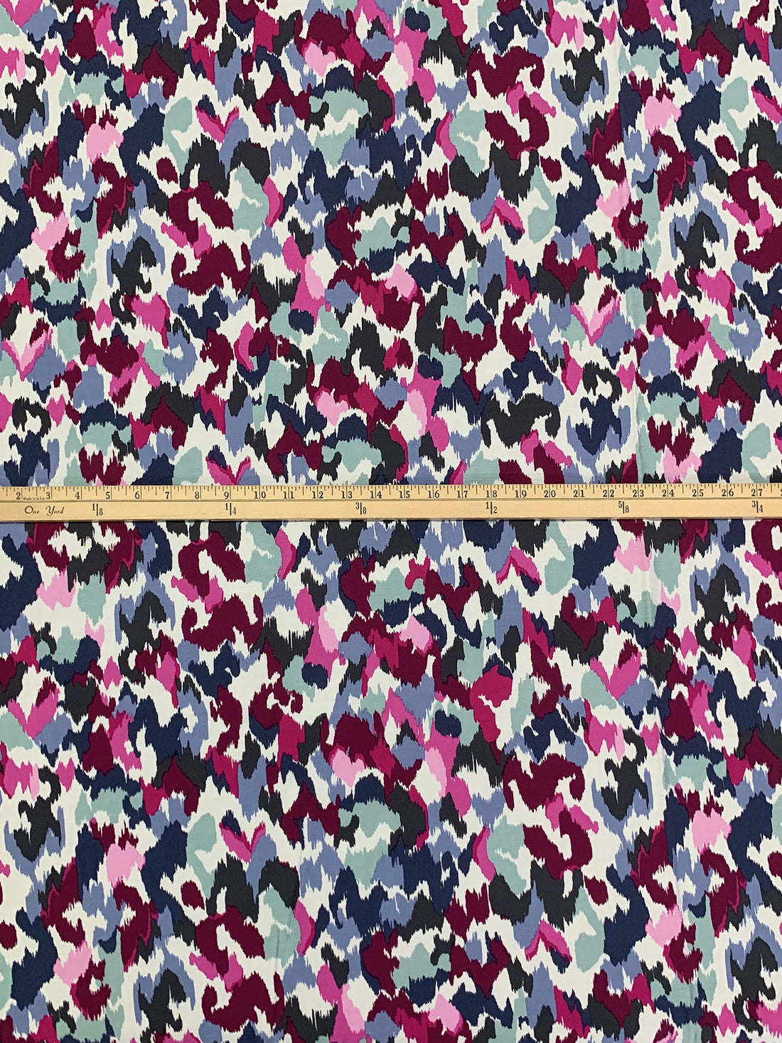 Dark Berry/Prussian Blue/White/Multi Rayon/Nylon Ikat-Style Abstract Print Challis 58W