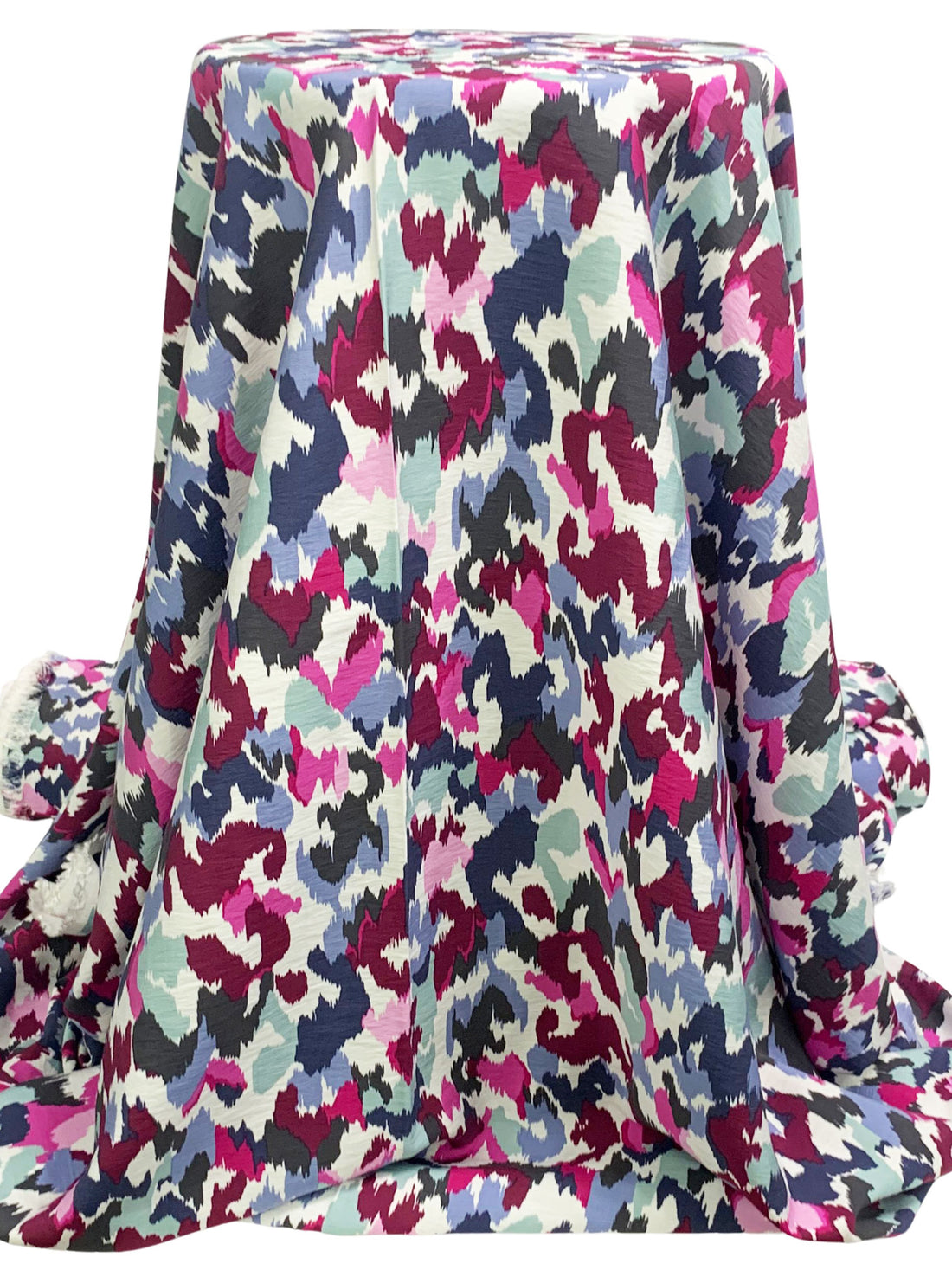 Dark Berry/Prussian Blue/White/Multi Rayon/Nylon Ikat-Style Abstract Print Challis 58W