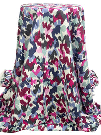 Dark Berry/Prussian Blue/White/Multi Rayon/Nylon Ikat-Style Abstract Print Challis 58W