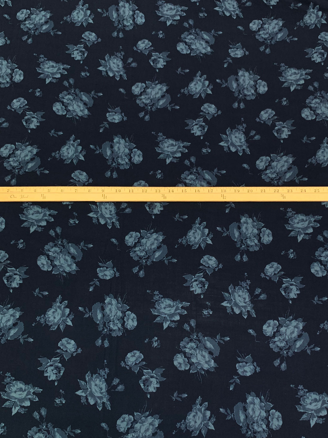 Midnight Navy/Dusty Slate Blue 100% Rayon Floral Print Slubbed Challis 57W