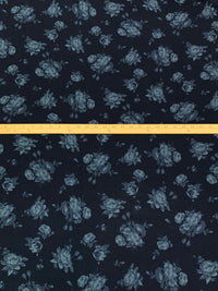 Midnight Navy/Dusty Slate Blue 100% Rayon Floral Print Slubbed Challis 57W