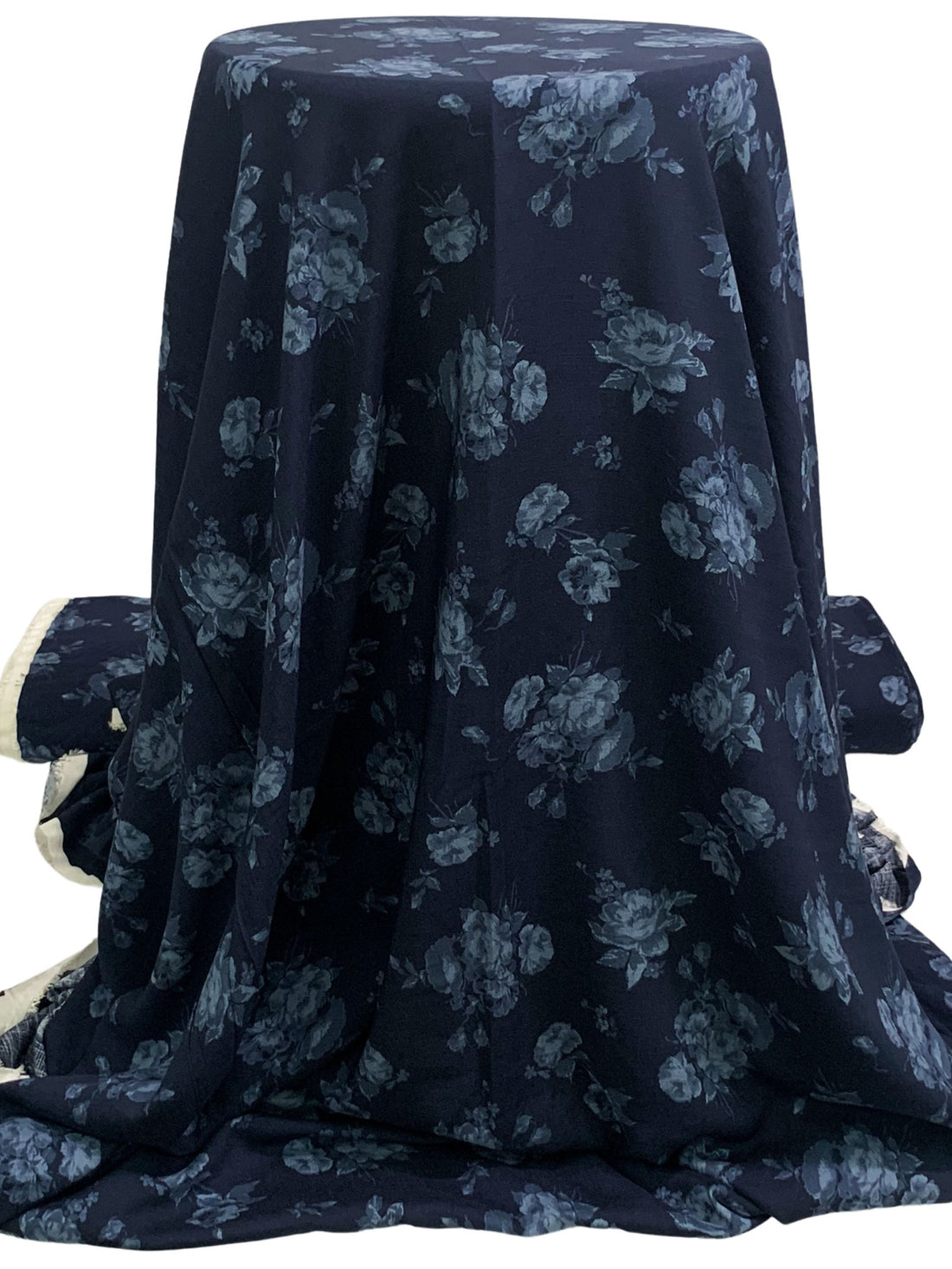 Midnight Navy/Dusty Slate Blue 100% Rayon Floral Print Slubbed Challis 57W