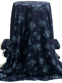 Midnight Navy/Dusty Slate Blue 100% Rayon Floral Print Slubbed Challis 57W