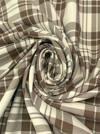 Walnut/Ivory Cotton/Polyester Yarn-Dyed Plaid Twill 58W