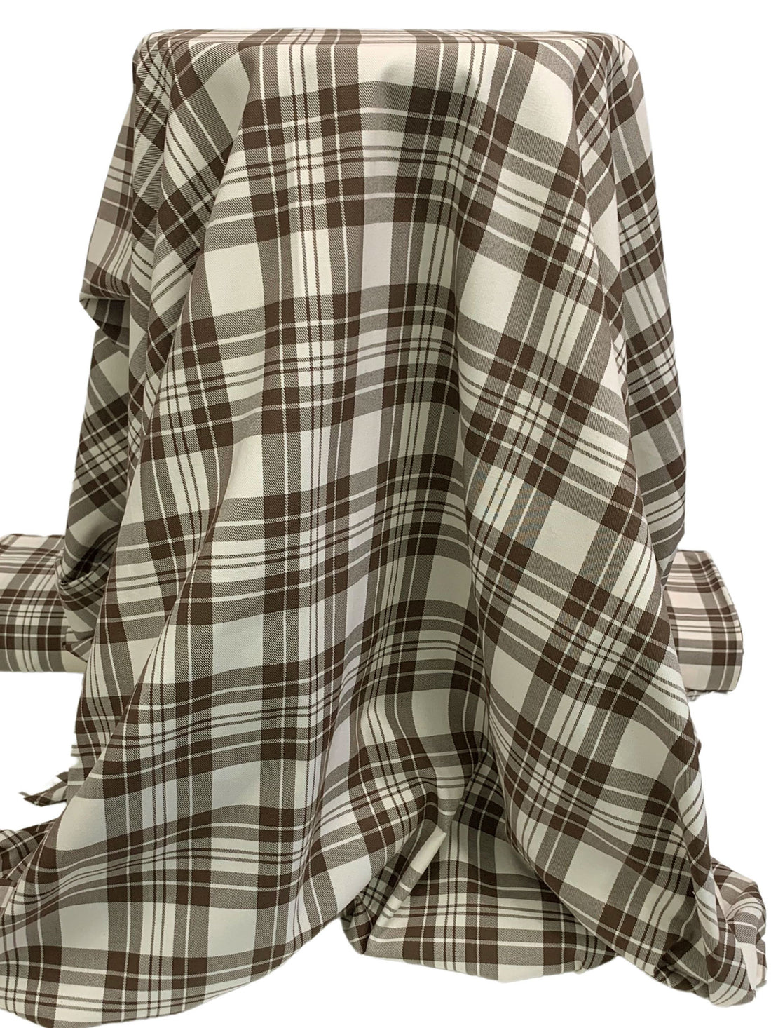 Walnut/Ivory Cotton/Polyester Yarn-Dyed Plaid Twill 58W