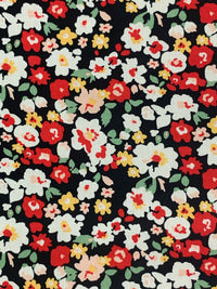 Scarlet/Woodland Sage/Black/White 100% Rayon Floral Print Challis 56W