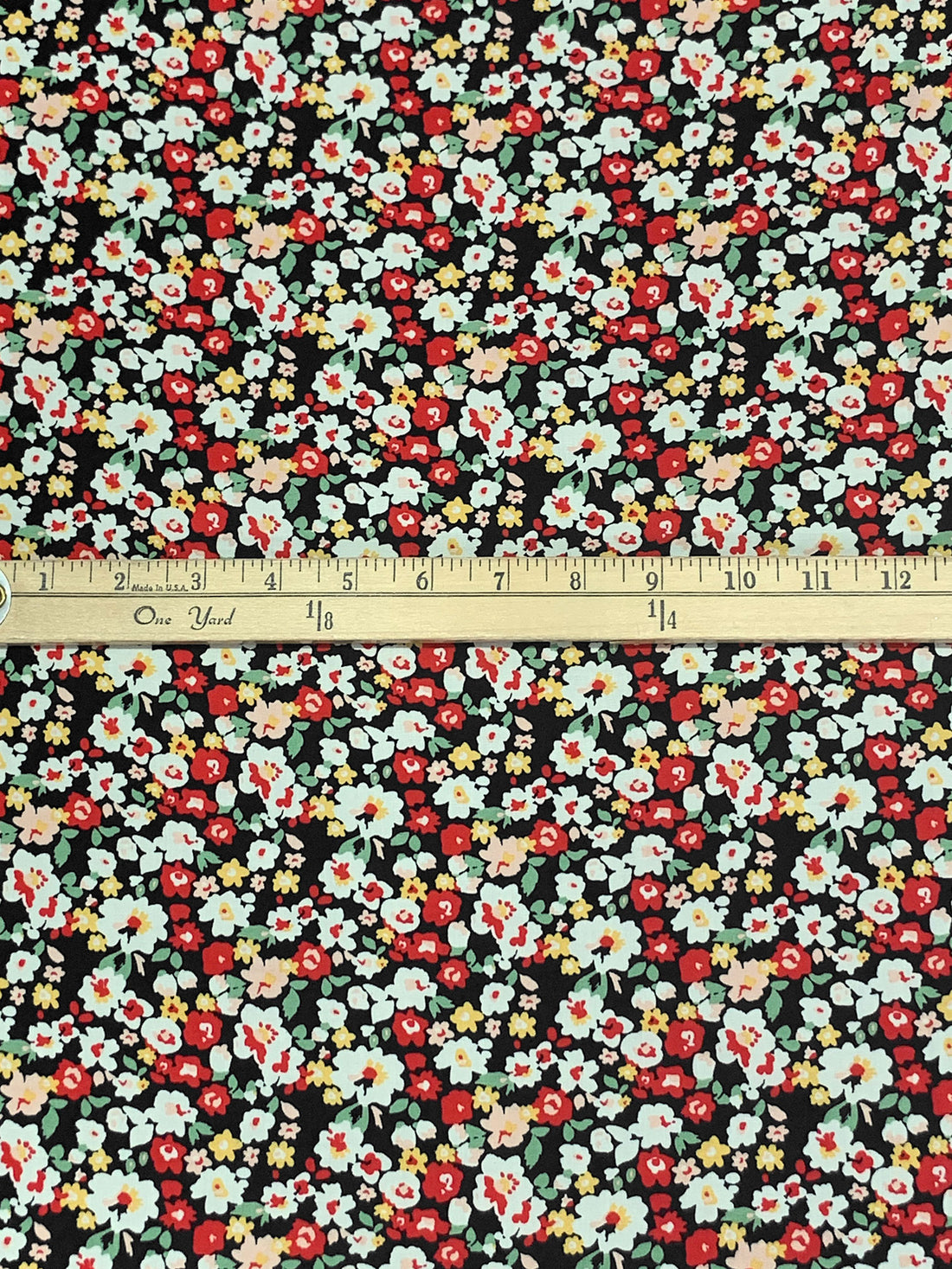 Scarlet/Woodland Sage/Black/White 100% Rayon Floral Print Challis 56W