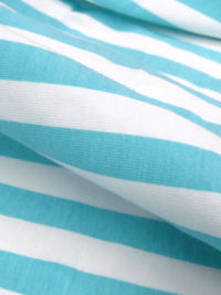 Robin's Egg Blue/White Cotton/Lycra Vertical Stripe Print Jersey Knit 58W