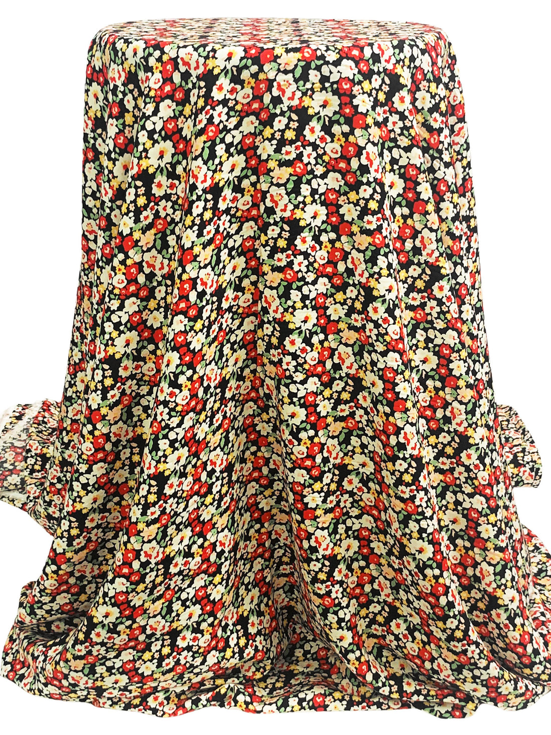 Scarlet/Woodland Sage/Black/White 100% Rayon Floral Print Challis 56W