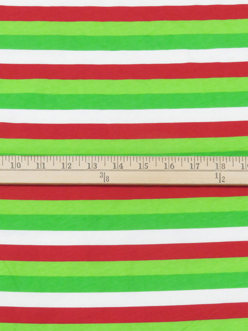 Kelly Green/Scarlet/White/Soft Lime Cotton/Polyester Horizontal Stripe Print Jersey Knit 70W