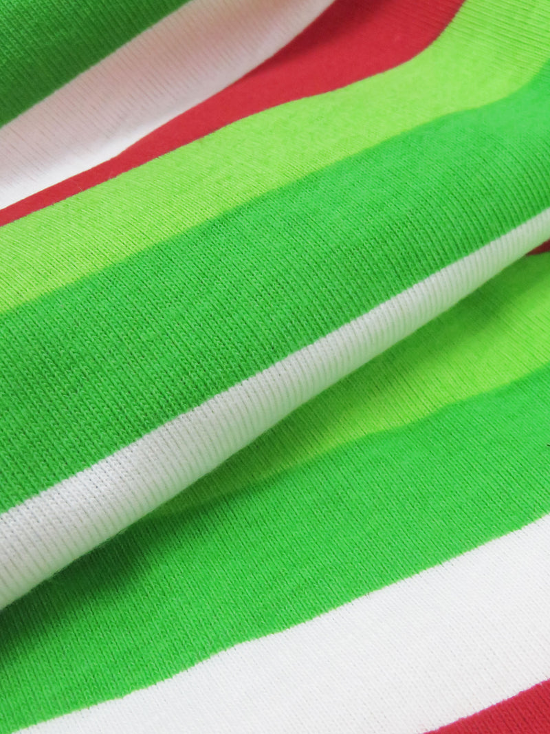 Kelly Green/Scarlet/White/Soft Lime Cotton/Polyester Horizontal Stripe Print Jersey Knit 70W