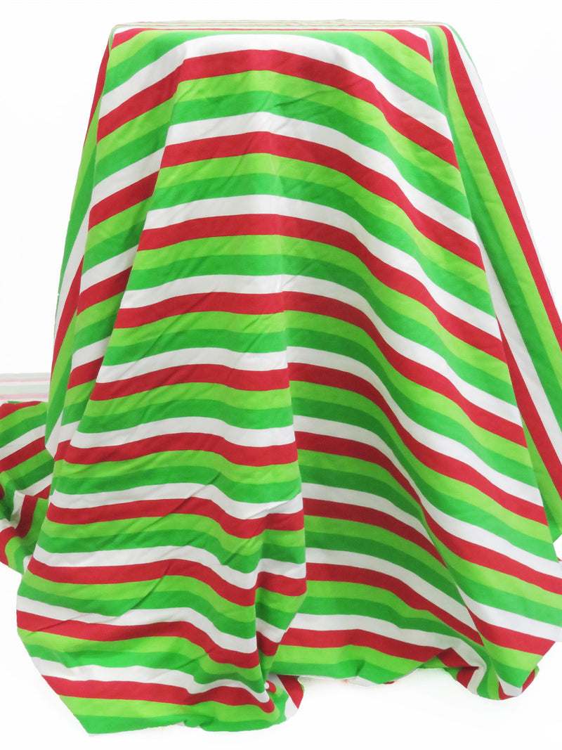 Kelly Green/Scarlet/White/Soft Lime Cotton/Polyester Horizontal Stripe Print Jersey Knit 70W