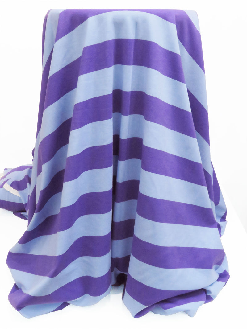 Carolina Blue/Amethyst Cotton/Polyester Horizontal Stripe Print Jersey Knit 56W