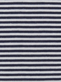 White/Navy Cotton/Polyester Horizontal Stripe Yarn-Dyed Jersey Knit 58W