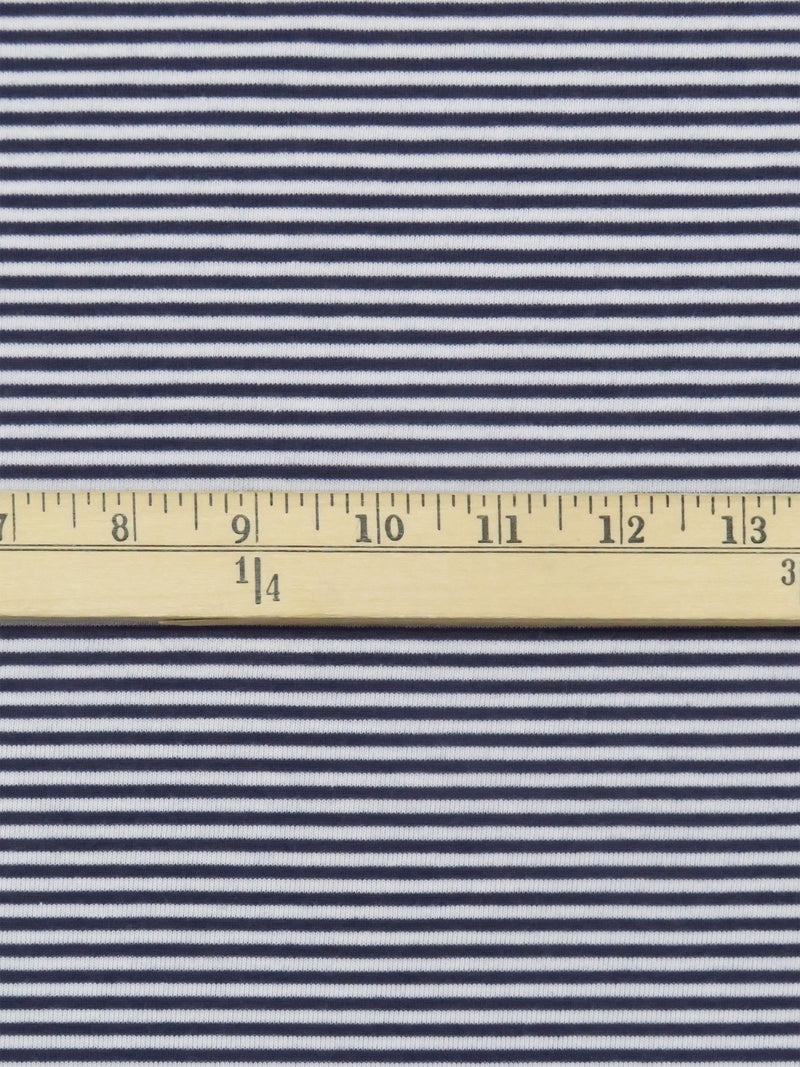 White/Navy Cotton/Polyester Horizontal Stripe Yarn-Dyed Jersey Knit 58W