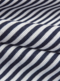 White/Navy Cotton/Polyester Horizontal Stripe Yarn-Dyed Jersey Knit 58W