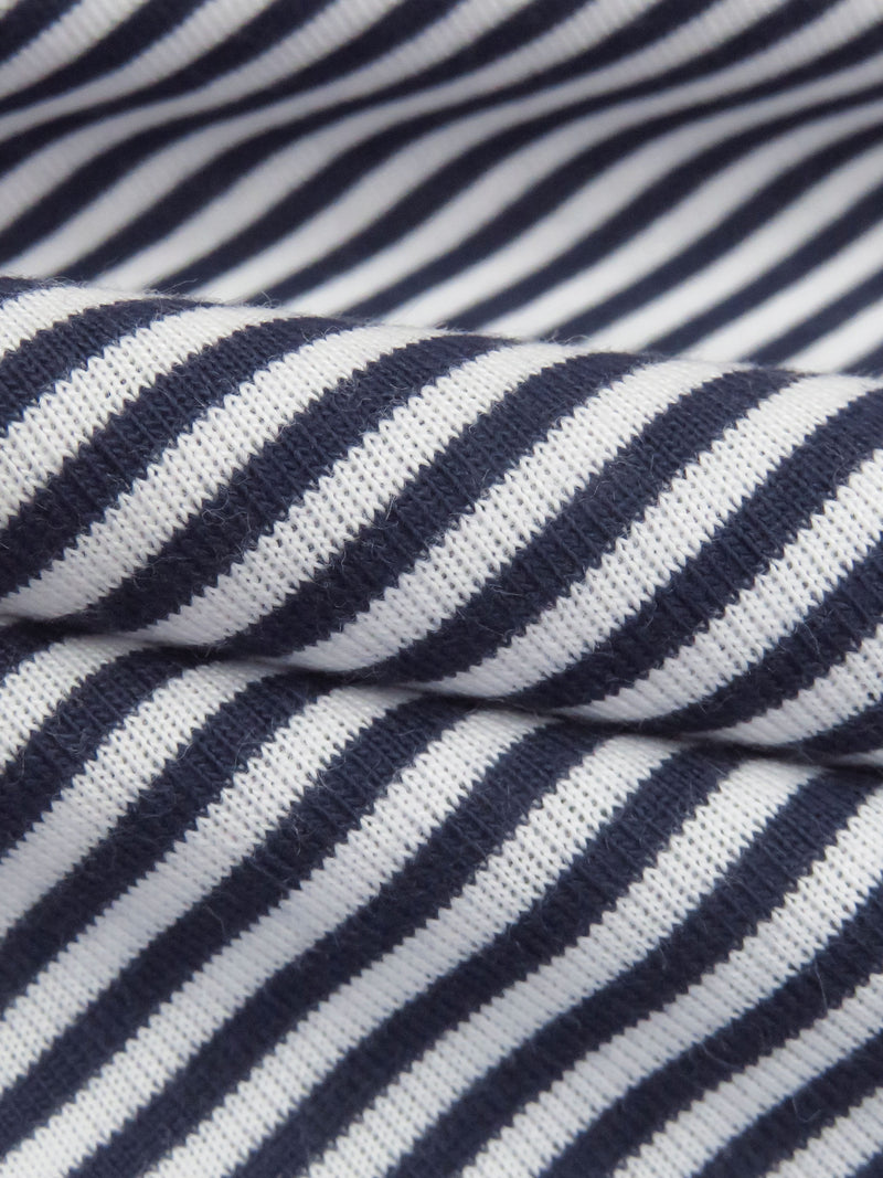 White/Navy Cotton/Polyester Horizontal Stripe Yarn-Dyed Jersey Knit 58W