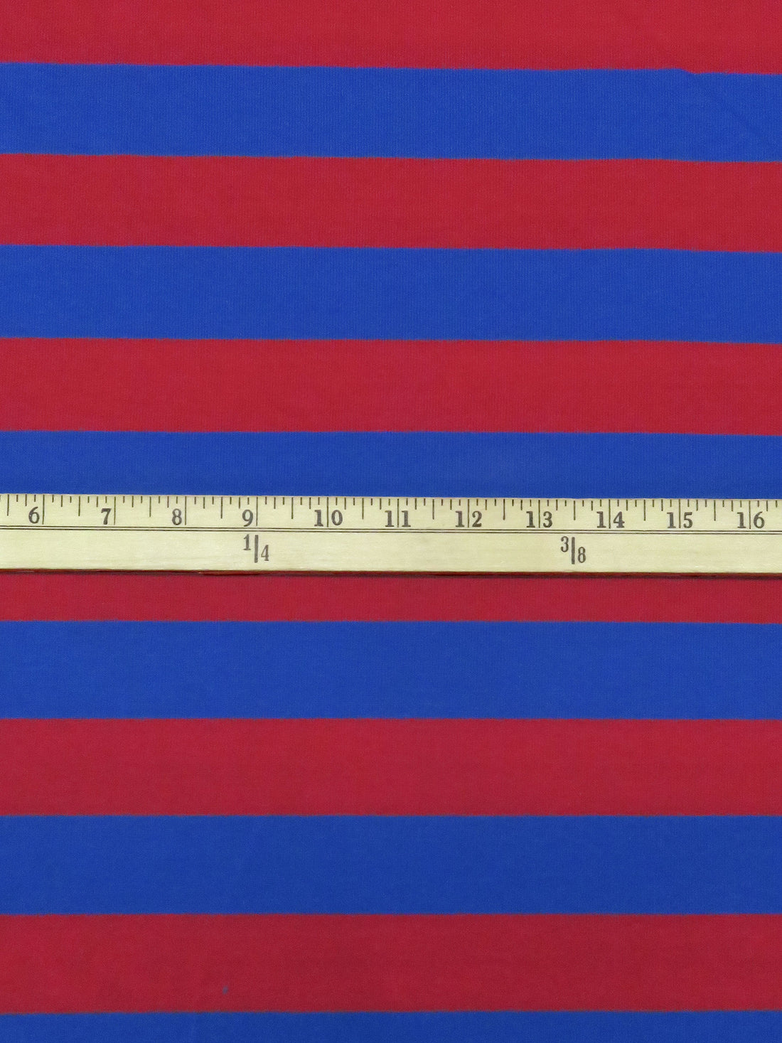 Crimson/Royal Azure Cotton/Polyester Horizontal Stripe Yarn-Dyed Jersey Knit 58W