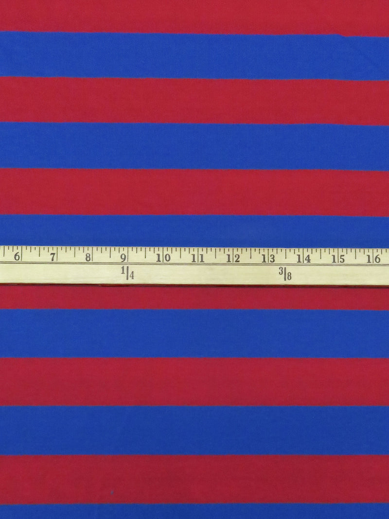 Crimson/Royal Azure Cotton/Polyester Horizontal Stripe Yarn-Dyed Jersey Knit 58W