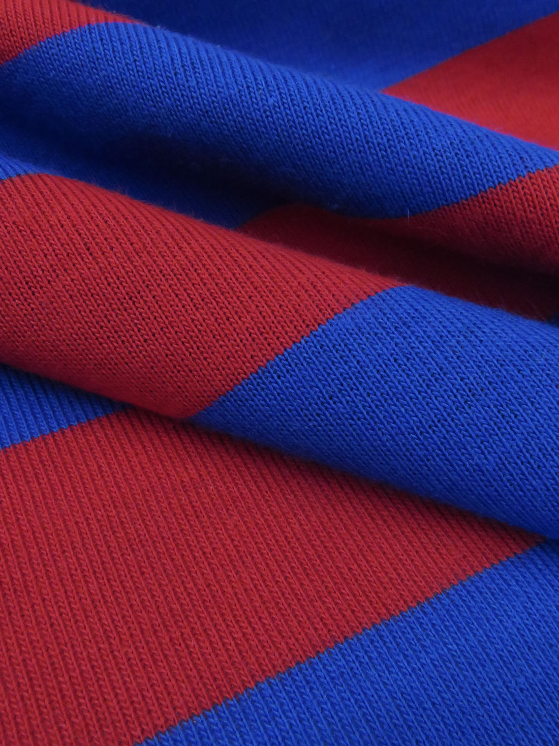 Crimson/Royal Azure Cotton/Polyester Horizontal Stripe Yarn-Dyed Jersey Knit 58W